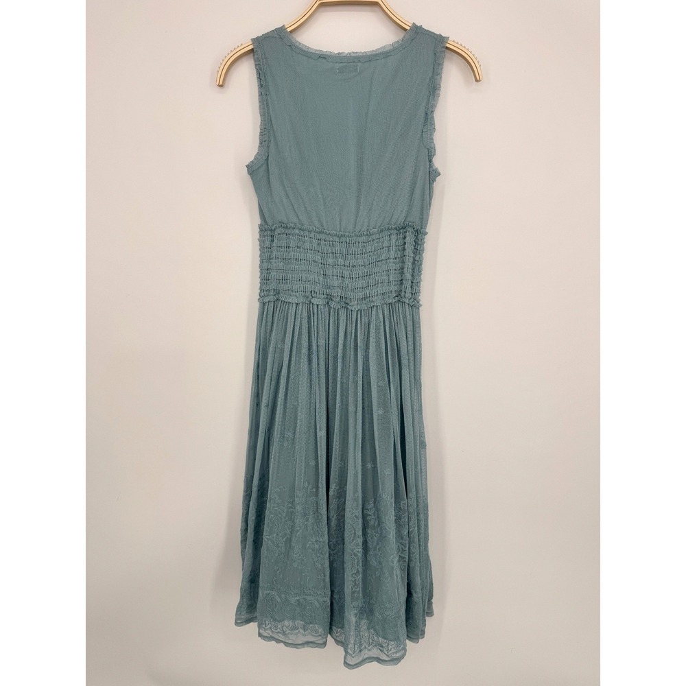 Y2K Max Studio Dress Size 0 Blue Silk Mesh Smocked Fairycore Romantic Ethereal - Picture 6 of 11